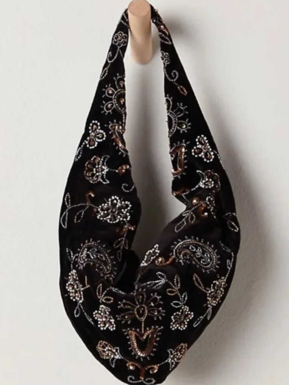Free People | NWT | Nashville Nights Beaded Black Velvet Shoulder Bag